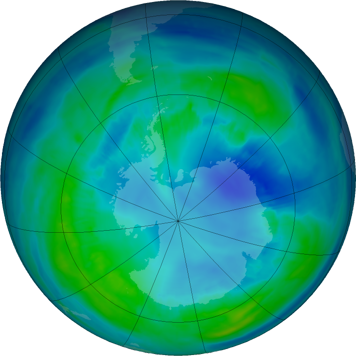 Antarctic ozone map for 19 April 2016